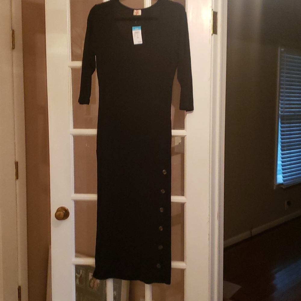 Black Thin Midi Sweater Dress with Spit